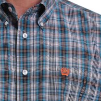 Cinch Blue/Navy/Orange Plaid Button Down L