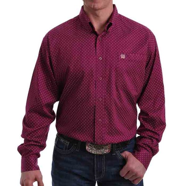 Cinch Burgundy Print Shirt for Men M