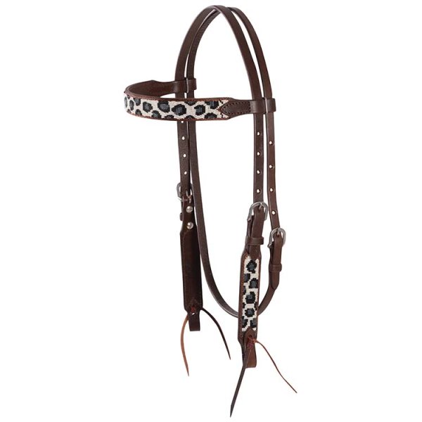 Cashel Headstall in Beaded Grey Cheetah