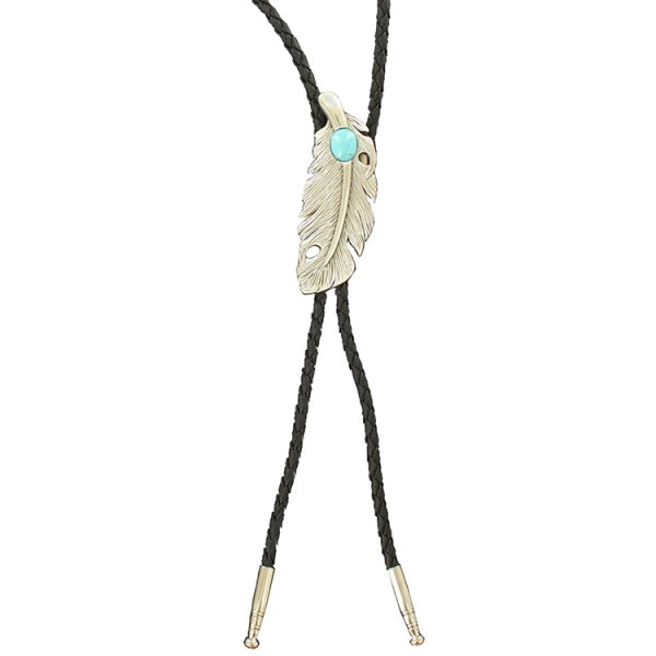 Feather Bolo Tie with Turquoise Stone