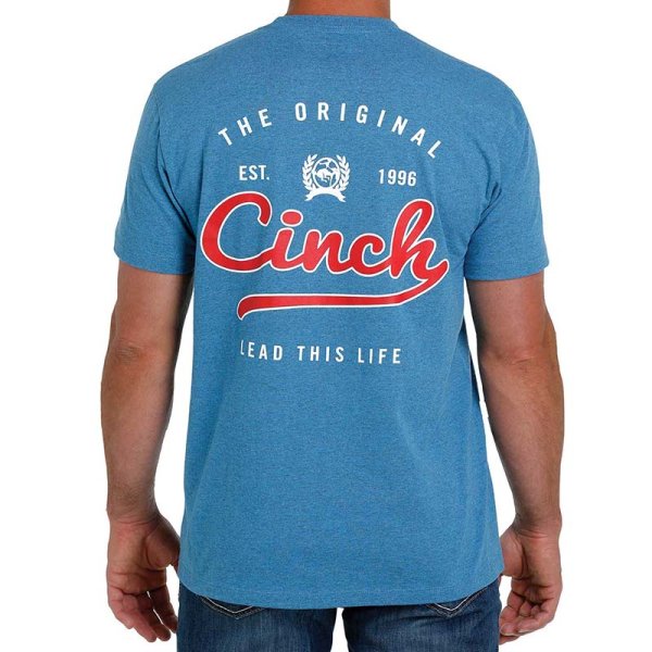 Cinch Men's Crew Neck Logo Tee - Heather Blue XL