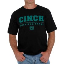 Cinch Black Tee with Green Logo L