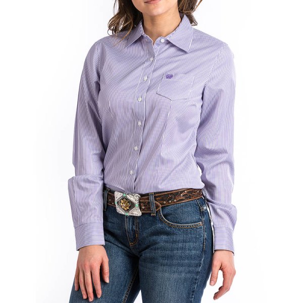 Cinch Womens Purple Striped Button Down