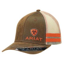 Ariat Logo Oilskin Ball Cap Brown With Orange
