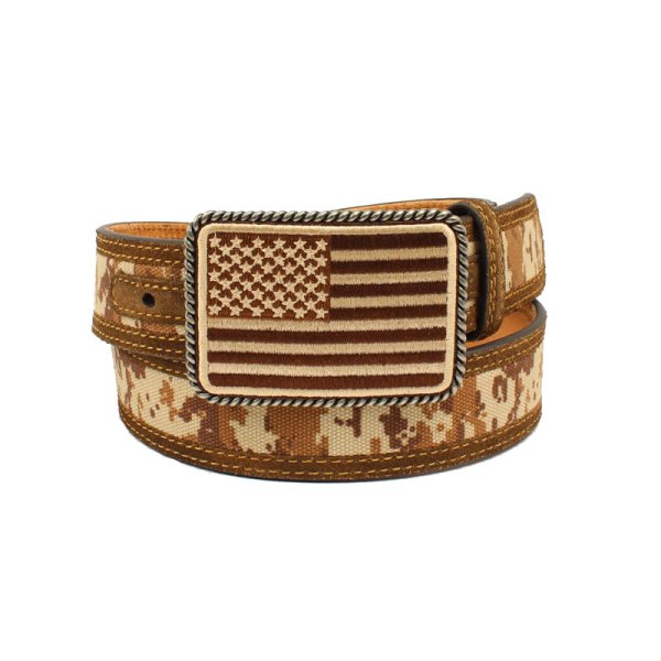 Ariat Brown Camo USA Flag Buckle Belt 40