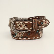 Ariat Floral Pierced Lacing Brown Ladies Belt