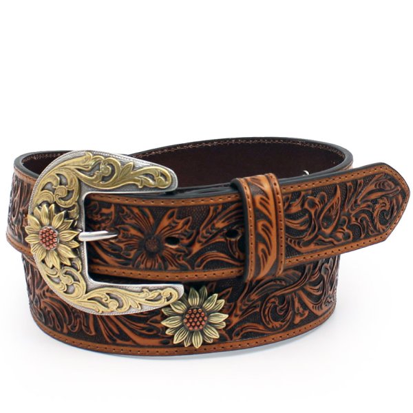 Ariat Floral Tooled Sunflower Concho Ladies Belt