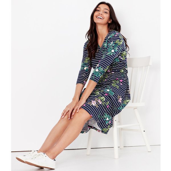 Joules Jade Print V Neck Bee Jersey Dress