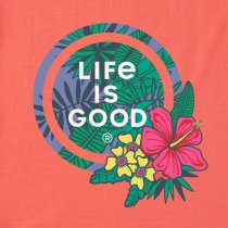 Life is Good Tropical Hibiscus Relaxed V-neck Tee L
