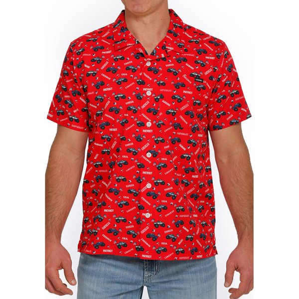 Cinch Patriot Truck Print Short Sleeve Camp Shirt M