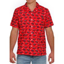 Cinch Patriot Truck Print Short Sleeve Camp Shirt M