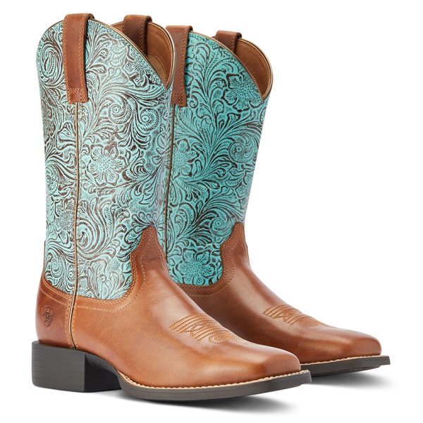 Ariat Round Up Western Boots with Floral Emboss 7B