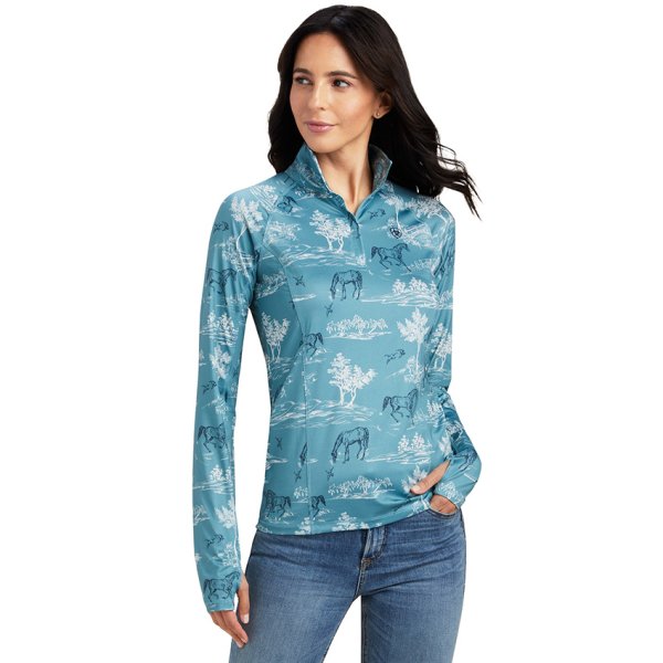 Ariat Lowell 2.0 1/4 Zip Baselayer Shirt in Frolic Print L