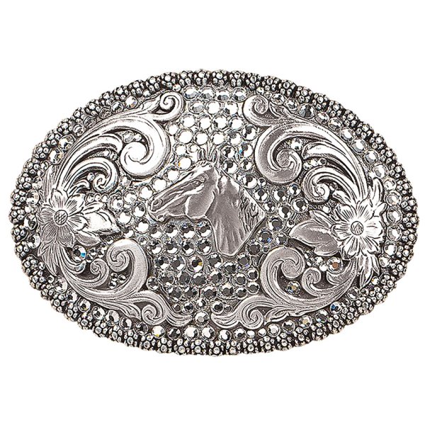 Blazin Roxx Oval Horsehead Buckle with Rhinestones