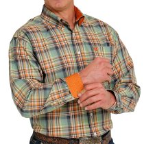 Cinch Mens Green Plaid Button-Down Shirt L
