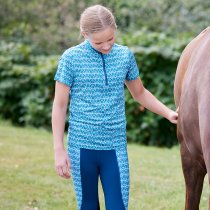 Kerrits Kids Performance Tights Lagoon with Peacock Iron Print XS, S