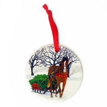 Porcelain Ornament - Winter Horse Sleigh