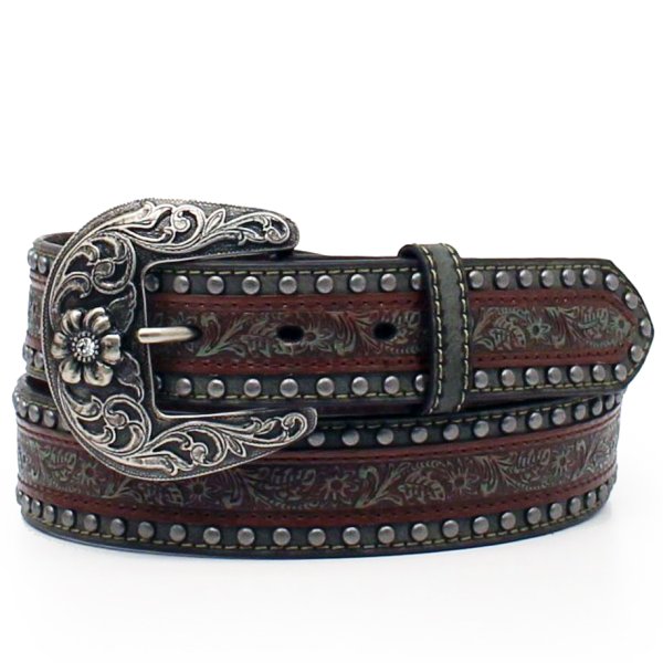 Nocona Ladies Belt - Embossed Overlay with Studs