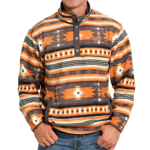 Cinch Polar Fleece Pullover for Men Grey Print XS