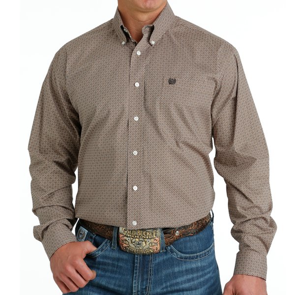 Cinch Stretch Geometric Print Button Down Shirt for Men XXL