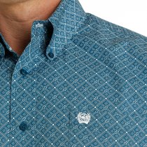 Cinch Blue Geometric Button Down Shirt for Men M
