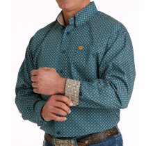 Cinch Blue Medallion Print Button Down Shirt for Men