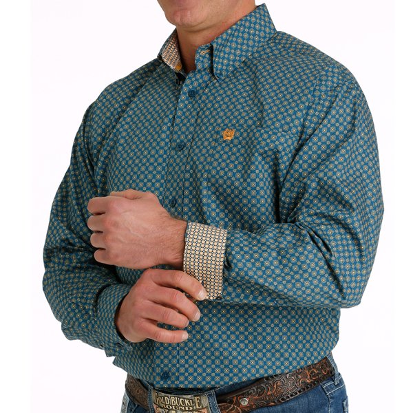 Cinch Blue Medallion Print Button Down Shirt for Men