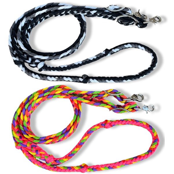 Braided Barrel Roping Reins with Scissor Snaps - Multi