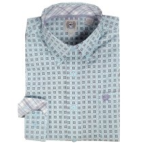 Cinch Button Down Shirt for Men - Light Blue Print