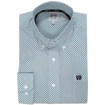 Cinch Button Down Shirt for Men - Blue, Black & White Print