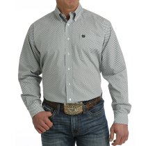 Cinch Button Down Shirt for Men - Blue, Black & White Print