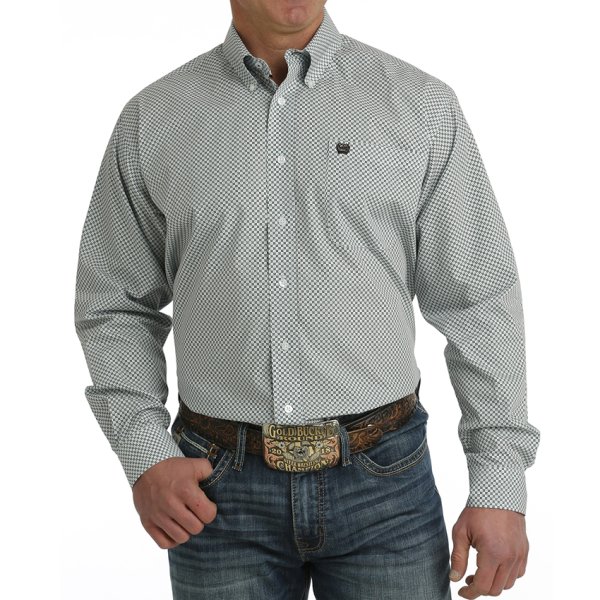 Cinch Button Down Shirt for Men - Blue, Black & White Print