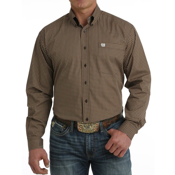Cinch Brown Print Button-Down Shirt for Men