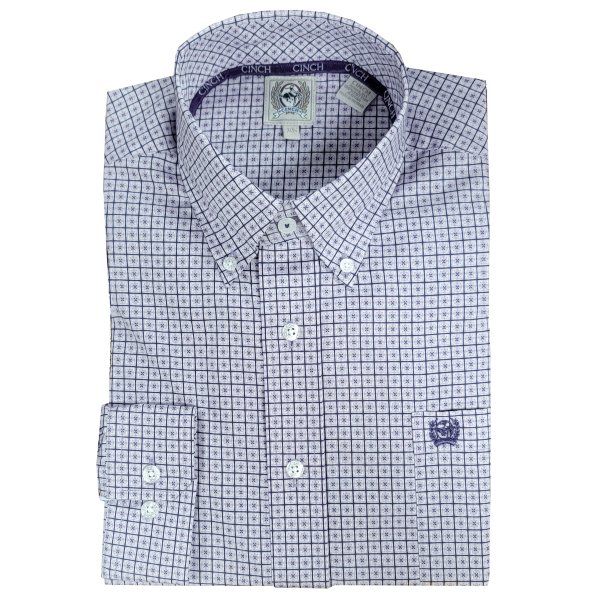 Cinch Purple & White Print Button-Down Shirt for Men