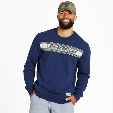 Life is Good Stripes on Stripes Simply True Fleece Crew for Men