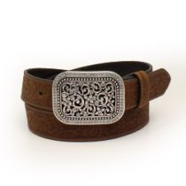 Ariat Floral Embossed Belt with Fillagree & Crystal Buckle
