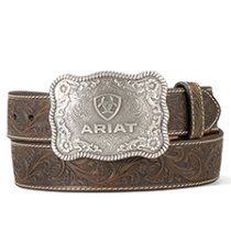 Ariat Mens Leather Belt with Floral Embossing