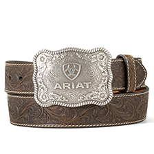 Ariat Mens Leather Belt with Floral Embossing