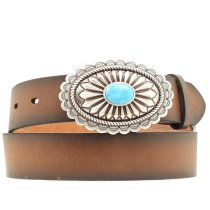 Ariat Leather Belt with Silver Buckle and Turquoise Center