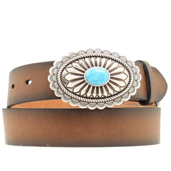 Ariat Leather Belt with Silver Buckle and Turquoise Center