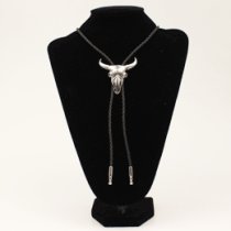 Silver Steer Skull Bolo Tie