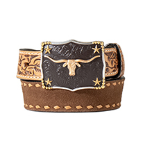 3D Youth Boy Belt - 1 .25 Inch Rough Out Body Diamond Lace