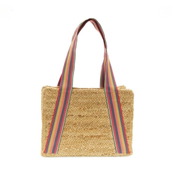 Joy Susan Fiona Natural Jute Tote with Multi Stripe Shoulder Strap