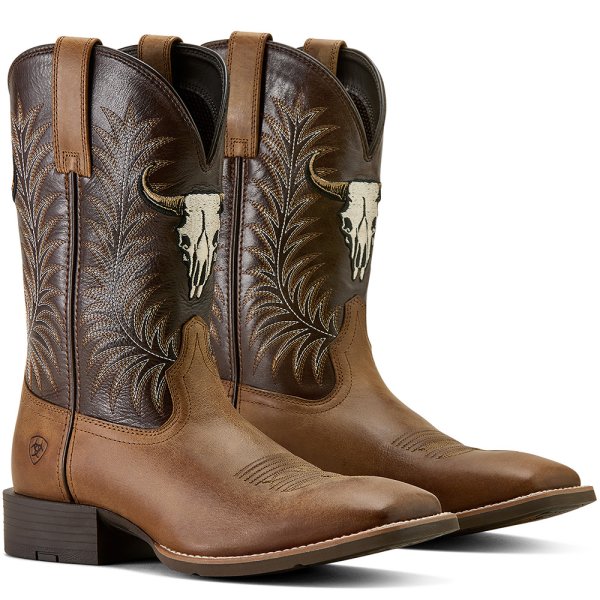 Ariat Sport Steer Skull Wide Square Toe Cowboy Boots