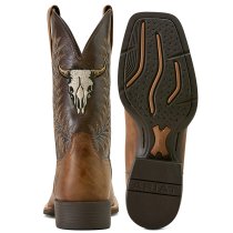 Ariat Sport Steer Skull Wide Square Toe Cowboy Boots
