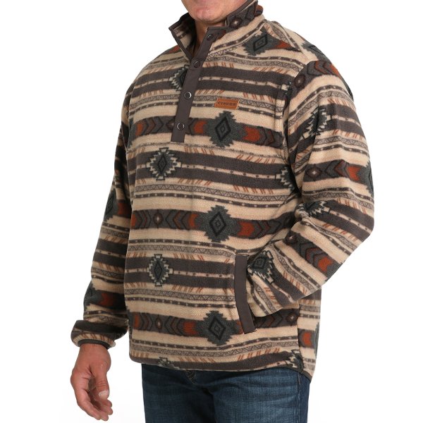 Cinch Polar Fleece Pullover for Men - Brown Print