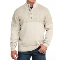 Cinch Men’s Cream Button Sweater MWK1932001 with tortoise buttons and herringbone knit