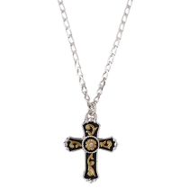 Silver Strike Silver and Gold Cross Necklace with Clear Stone