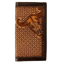 3D Mens Rodeo Style Wallet Hand Tooled Stained Edge Cow Skull